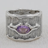 925 Sterling Silver Natural Amethyst Vintage Band Ring