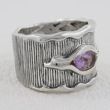 925 Sterling Silver Natural Amethyst Vintage Band Ring