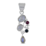 Rainbow Moonstone, Tourmaline Silver Pendant