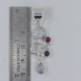 Rainbow Moonstone, Tourmaline Silver Pendant