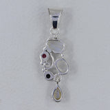 Rainbow Moonstone, Tourmaline Silver Pendant