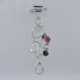 Rainbow Moonstone, Tourmaline Silver Pendant