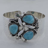 Larimar Gemstone Solid Silver Cuff Bangle - Larimar Jewelry