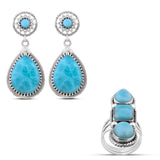 Larimar Gemstone 925 Solid Silver Ring & Earrings Set