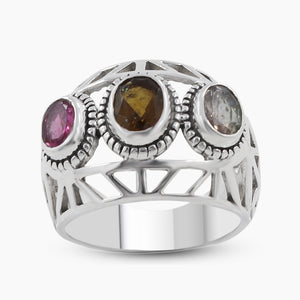 Multi Tourmaline Silver Rings