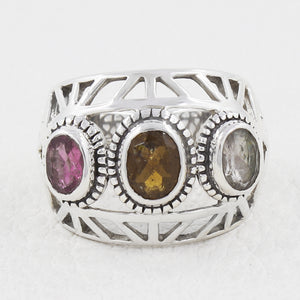 Natural Multi Tourmaline Ring in Solid Sterling 925 Silver