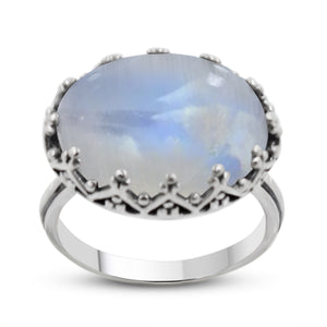 Rainbow Moonstone Silver Designer Ring for Women Gifts