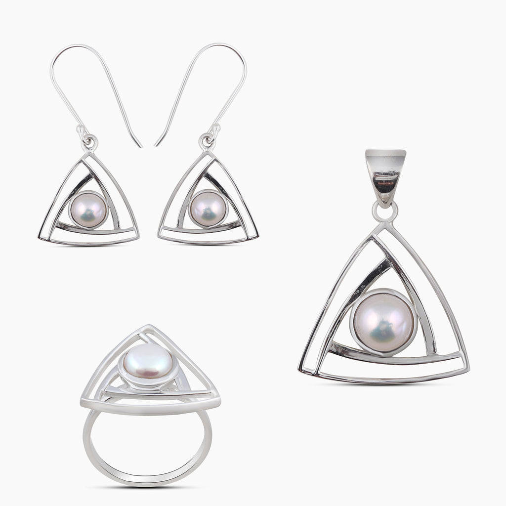 Fresh Water Pearl 925 Solid Silver Jewelry Set