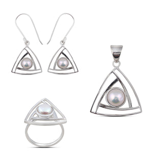 Fresh Water Pearl 925 Solid Silver Jewelry Set