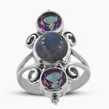 Rainbow Moonstone Silver Rings