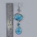 Blue Larimar & Blue Topaz 925 Sterling Silver Pendant