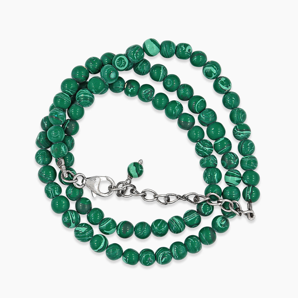 Natural Green Malachite Sterling Silver Beads Necklace