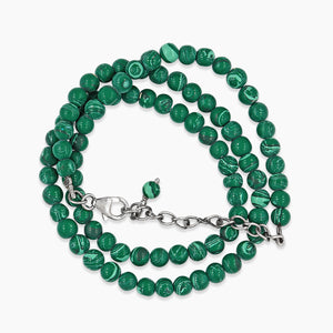 Natural Green Malachite Sterling Silver Beads Necklace