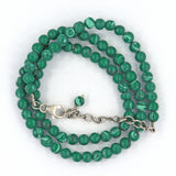 Natural Green Malachite Sterling Silver Beads Necklace