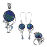 925 Sterling Silver Azorite Malachite Gemstone Pendant Set