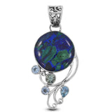 925 Sterling Silver Azorite Malachite Gemstone Pendant Set