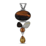 Natural Tiger's Eye Oval Checker SilverPendant