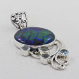 925 Sterling Silver Azorite Malachite Gemstone Pendant Set