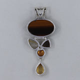 Natural Tiger's Eye Oval Checker SilverPendant