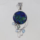 925 Sterling Silver Azorite Malachite Gemstone Pendant Set