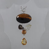 Natural Tiger's Eye Oval Checker SilverPendant