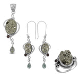 Natural Pyrite Druzy Silver Pendant Jewelry Set