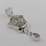 Natural Pyrite Druzy Silver Pendant Jewelry Set