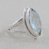 Blue Topaz Marquise Gemstone Silver Ring