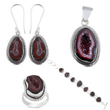 Coconut Geode 925 Sterling Silver Handmade Jewelry Pendant Set