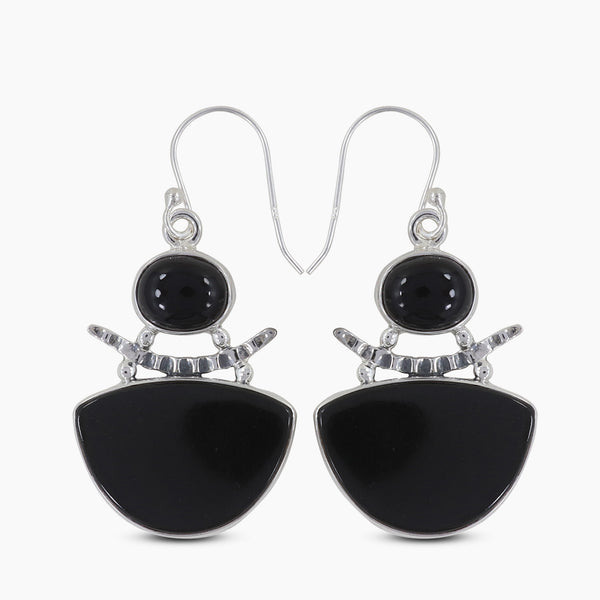 Black Onyx Silver Earrings