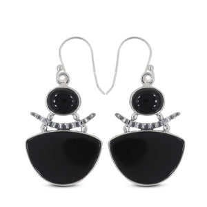Black Onyx  Silver Earrings