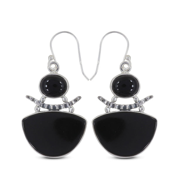 Black Onyx  Silver Earrings