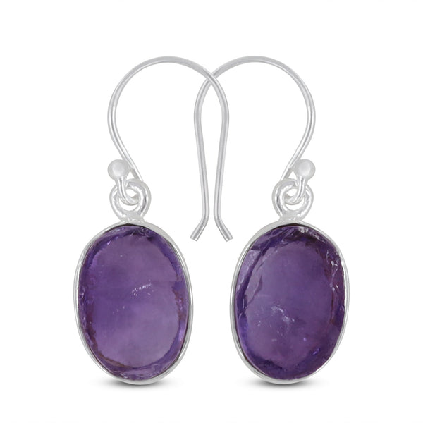 Raw Amethyst Silver Earrings