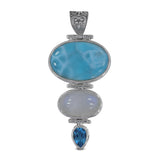 Larimar, Rainbow Moonstone Silver Pendant