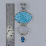 Larimar, Rainbow Moonstone Silver Pendant