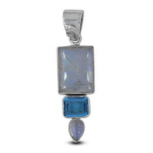 Rainbow Moonstone & Blue Topaz Silver Pendant