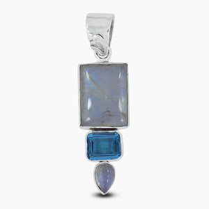 Rainbow Moonstone & Blue Topaz Silver Pendants