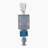 Rainbow Moonstone & Blue Topaz Silver Pendants