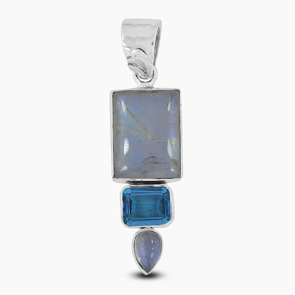 Rainbow Moonstone & Blue Topaz Silver Pendants