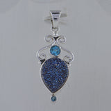 Titanium Druse, Blue Topaz Silver Pendant