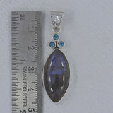 Labradorite, Blue Topaz Silver Pendant