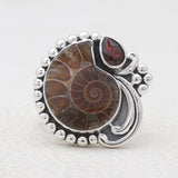 Ammonite & Garnet Silver Rings