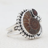 Ammonite & Garnet Silver Rings