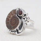 Ammonite & Garnet Silver Rings