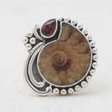 Ammonite & Garnet Silver Rings