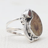 Ammonite & Garnet Silver Rings