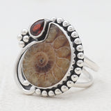 Ammonite & Garnet Silver Rings