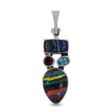 Rainbow Calsilica With Multi color Gemstone Silver Pendant