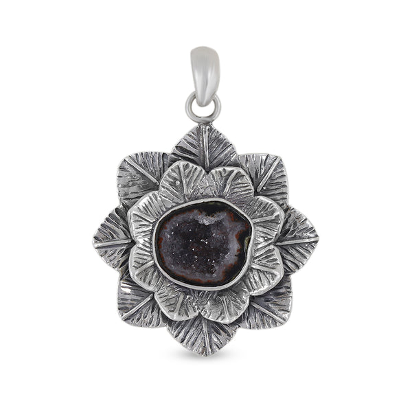 Tabasco Geode Lotus Designer Silver Pendant