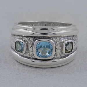 925 Silver Blue Topaz Men's Ring